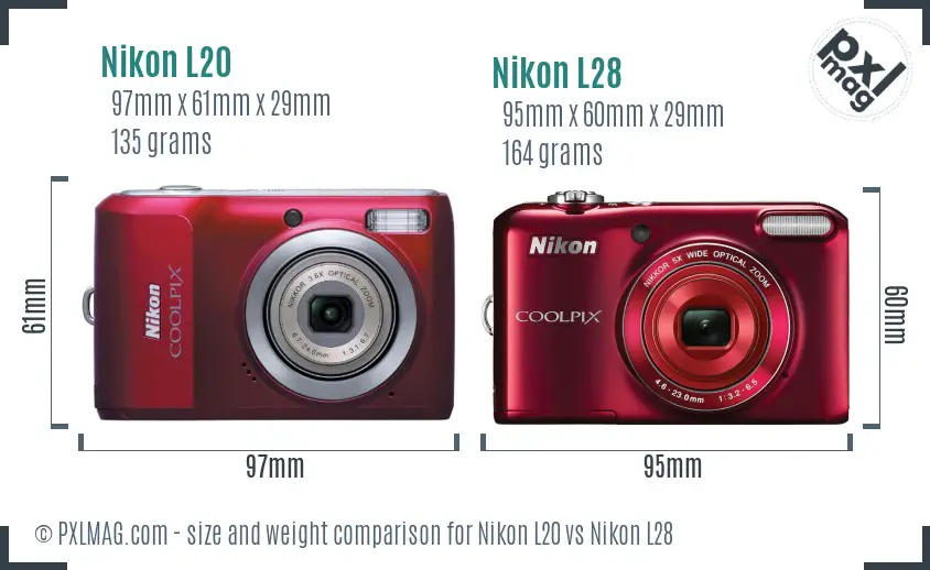 Nikon L20 vs Nikon L28 size comparison