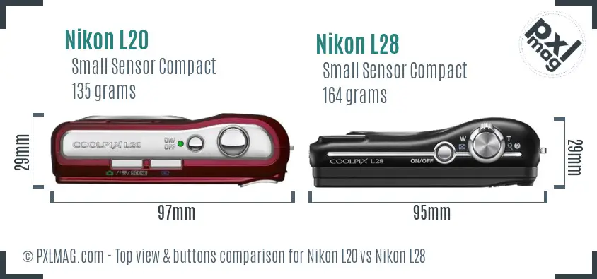 Nikon L20 vs Nikon L28 top view buttons comparison