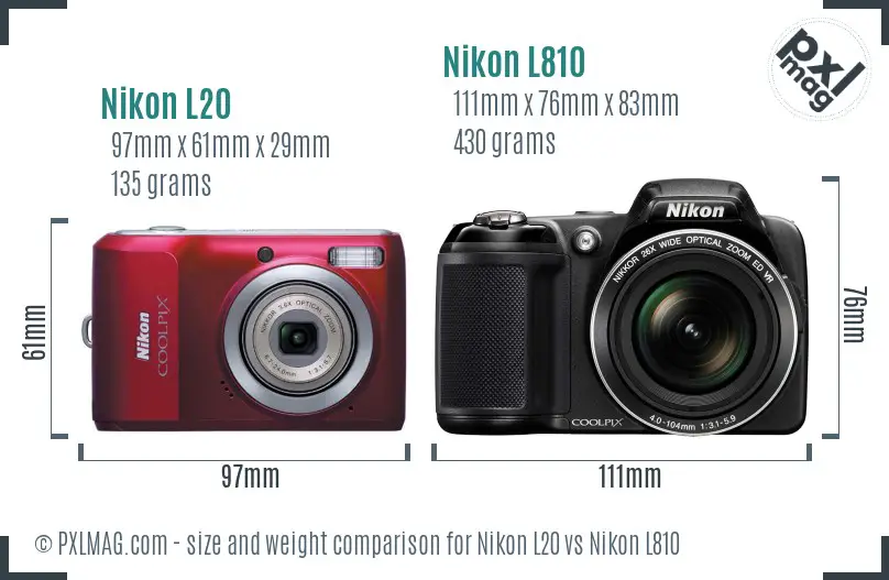 Nikon L20 vs Nikon L810 size comparison
