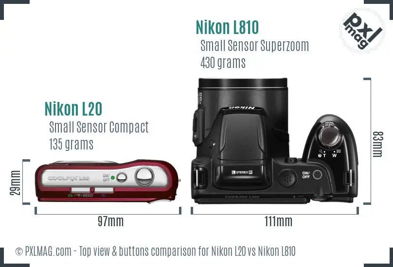 Nikon L20 vs Nikon L810 top view buttons comparison
