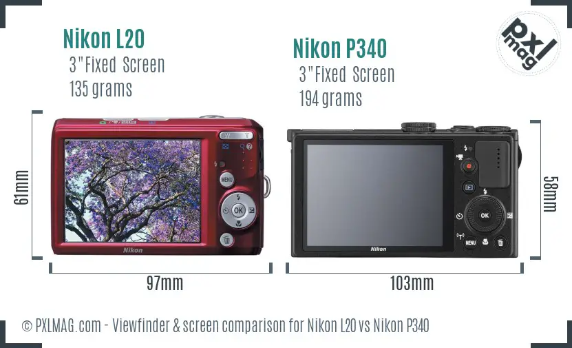 Nikon L20 vs Nikon P340 Screen and Viewfinder comparison Nikon L20 vs Nikon P340 Screen and Viewfinder comparison
