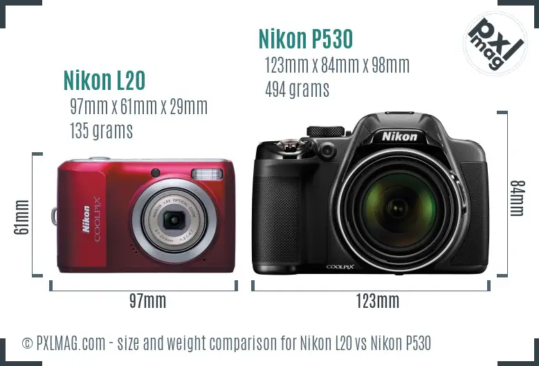 Nikon L20 vs Nikon P530 size comparison Nikon L20 vs Nikon P530 size comparison