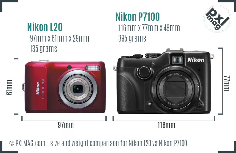 Nikon L20 vs Nikon P7100 size comparison Nikon L20 vs Nikon P7100 size comparison