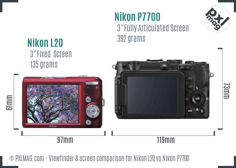 Nikon L20 vs Nikon P7700 Screen and Viewfinder comparison