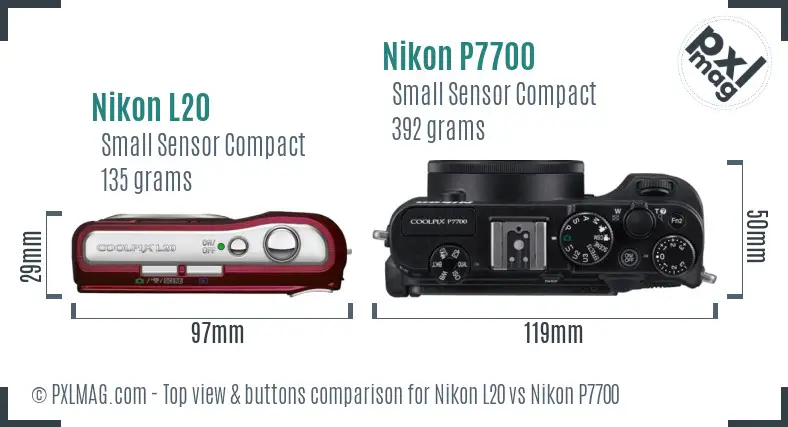 Nikon L20 vs Nikon P7700 top view buttons comparison