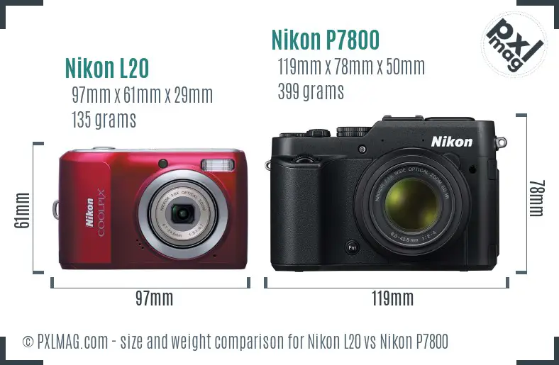 Nikon L20 vs Nikon P7800 size comparison