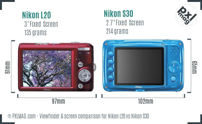 Nikon L20 vs Nikon S30 Screen and Viewfinder comparison