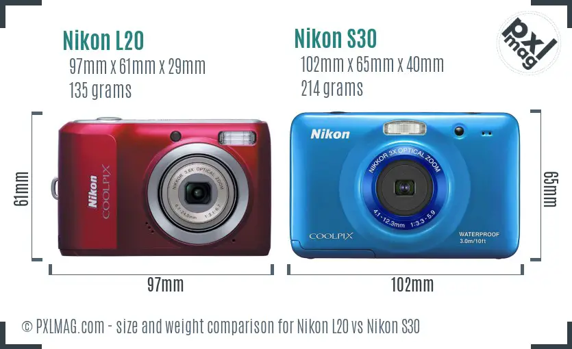 Nikon L20 vs Nikon S30 size comparison