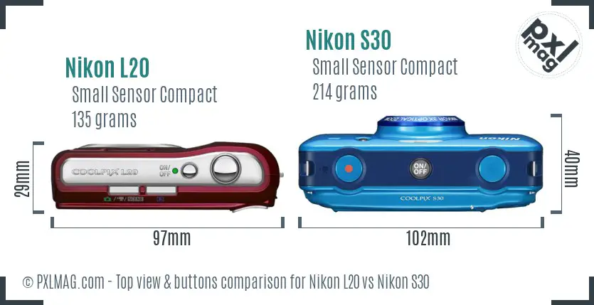 Nikon L20 vs Nikon S30 top view buttons comparison