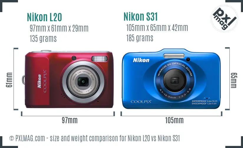 Nikon L20 vs Nikon S31 size comparison