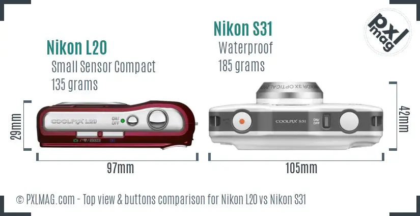 Nikon L20 vs Nikon S31 top view buttons comparison