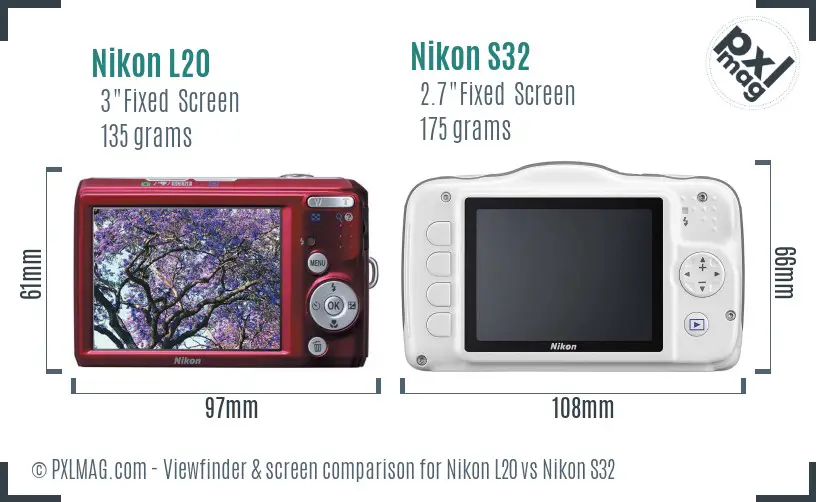Nikon L20 vs Nikon S32 Screen and Viewfinder comparison Nikon L20 vs Nikon S32 Screen and Viewfinder comparison