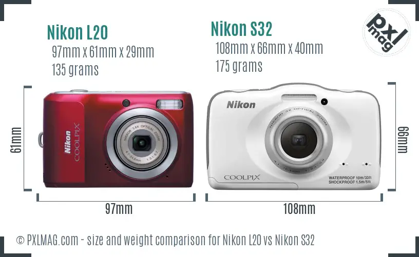 Nikon L20 vs Nikon S32 size comparison Nikon L20 vs Nikon S32 size comparison