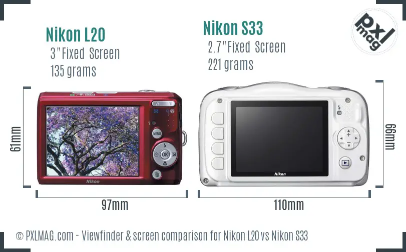 Nikon L20 vs Nikon S33 Screen and Viewfinder comparison Nikon L20 vs Nikon S33 Screen and Viewfinder comparison