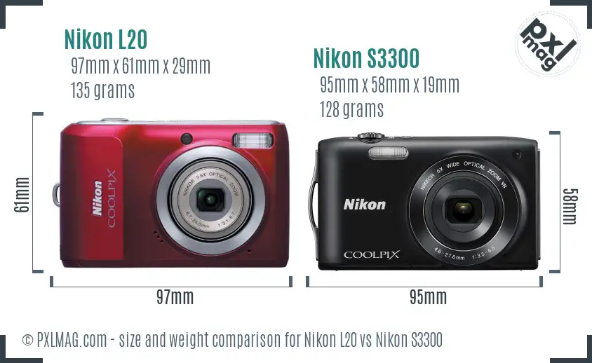 Nikon L20 vs Nikon S3300 size comparison
