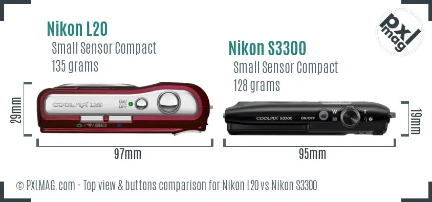 Nikon L20 vs Nikon S3300 top view buttons comparison