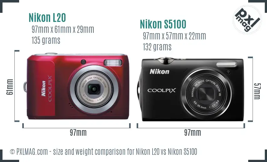 Nikon L20 vs Nikon S5100 size comparison