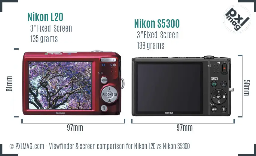 Nikon L20 vs Nikon S5300 Screen and Viewfinder comparison