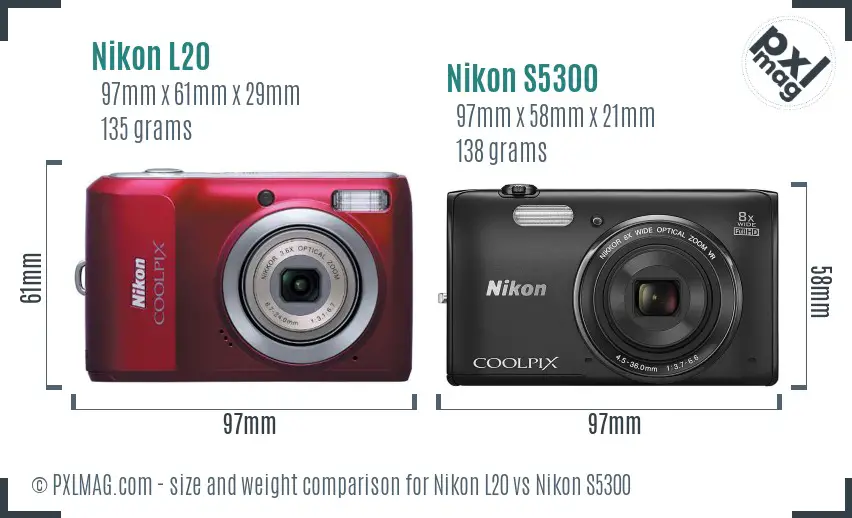 Nikon L20 vs Nikon S5300 size comparison