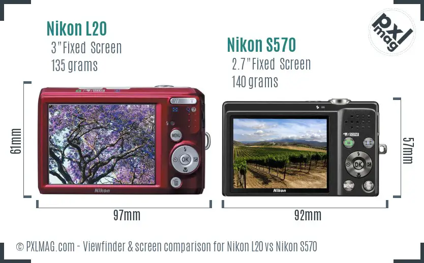 Nikon L20 vs Nikon S570 Screen and Viewfinder comparison