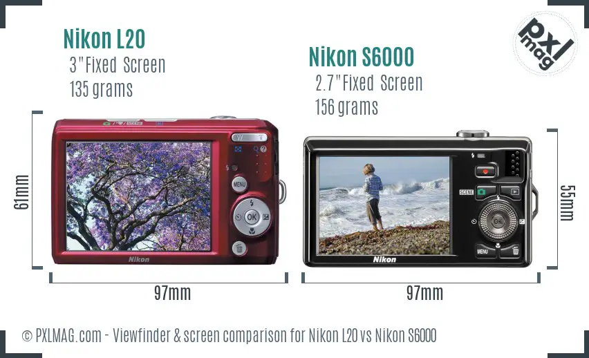 Nikon L20 vs Nikon S6000 Screen and Viewfinder comparison