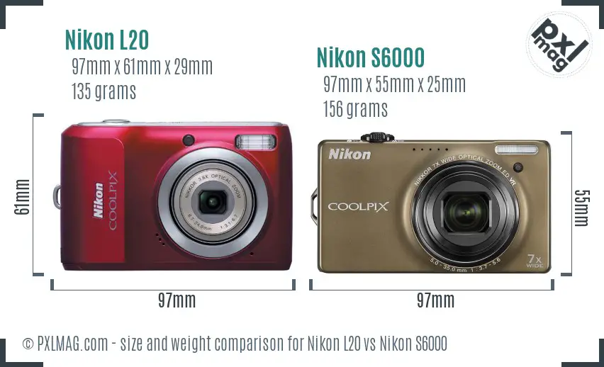 Nikon L20 vs Nikon S6000 size comparison