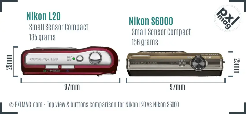Nikon L20 vs Nikon S6000 top view buttons comparison