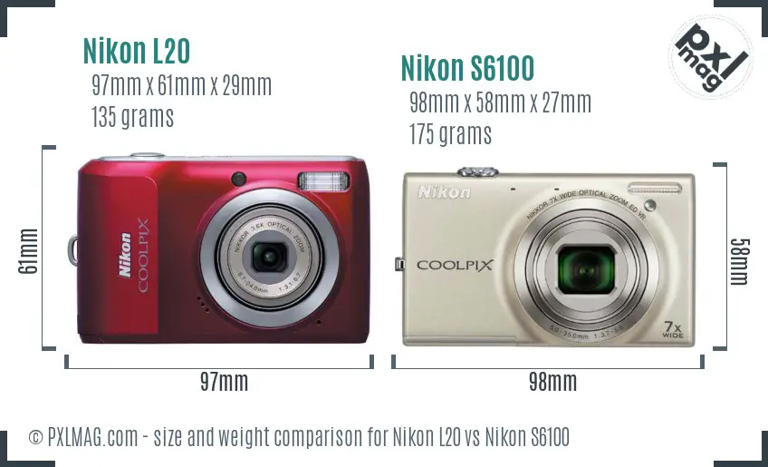 Nikon L20 vs Nikon S6100 size comparison