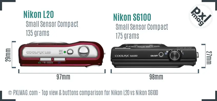Nikon L20 vs Nikon S6100 top view buttons comparison