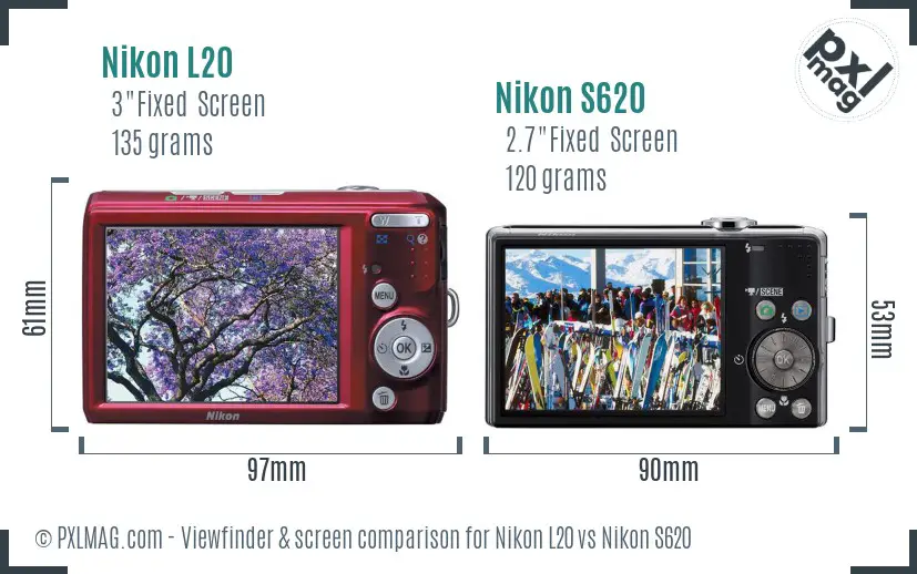Nikon L20 vs Nikon S620 Screen and Viewfinder comparison Nikon L20 vs Nikon S620 Screen and Viewfinder comparison