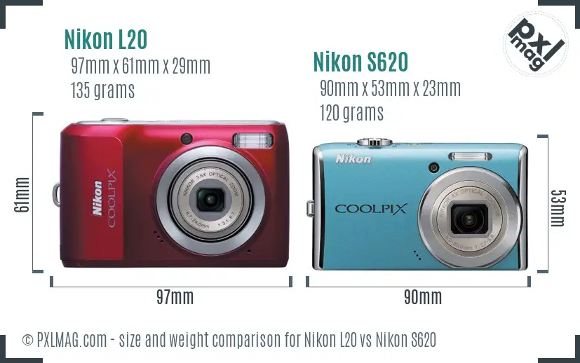 Nikon L20 vs Nikon S620 size comparison Nikon L20 vs Nikon S620 size comparison