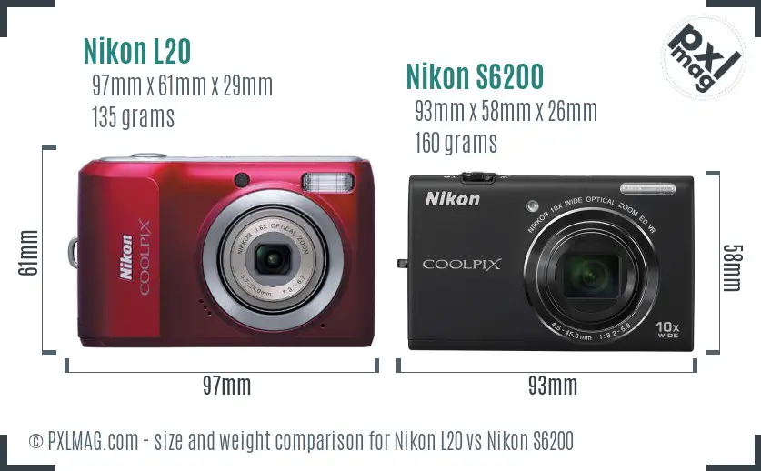 Nikon L20 vs Nikon S6200 size comparison Nikon L20 vs Nikon S6200 size comparison