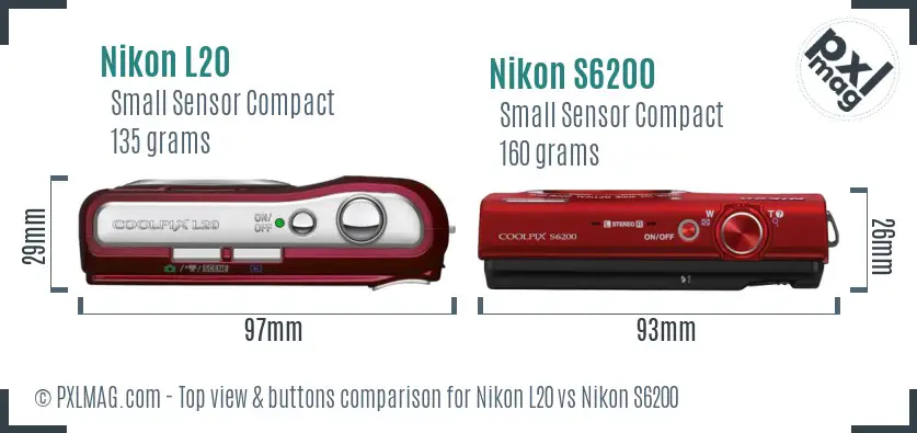 Nikon L20 vs Nikon S6200 top view buttons comparison Nikon L20 vs Nikon S6200 top view buttons comparison