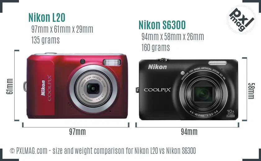 Nikon L20 vs Nikon S6300 size comparison