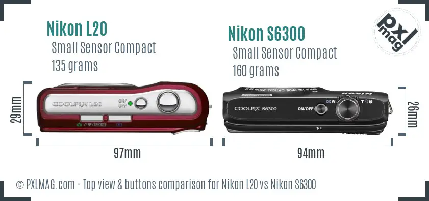 Nikon L20 vs Nikon S6300 top view buttons comparison