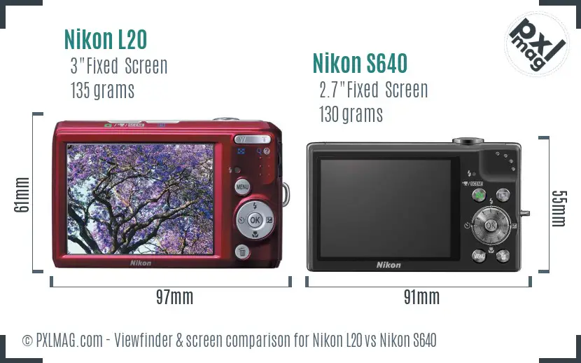 Nikon L20 vs Nikon S640 Screen and Viewfinder comparison Nikon L20 vs Nikon S640 Screen and Viewfinder comparison