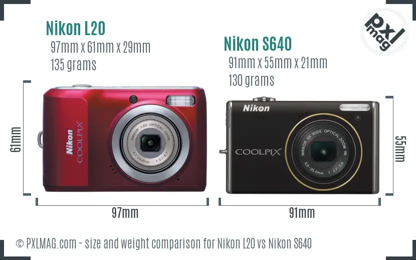 Nikon L20 vs Nikon S640 size comparison Nikon L20 vs Nikon S640 size comparison