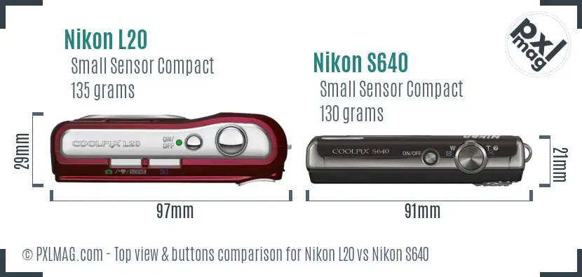 Nikon L20 vs Nikon S640 top view buttons comparison Nikon L20 vs Nikon S640 top view buttons comparison