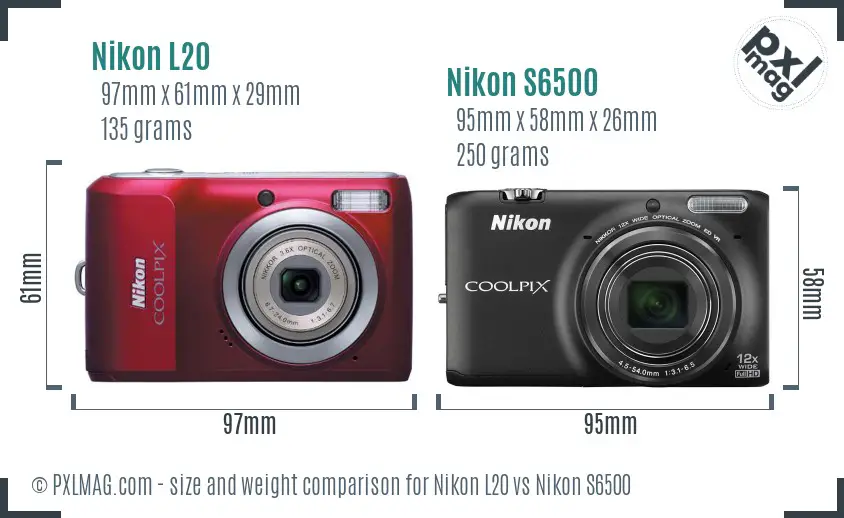 Nikon L20 vs Nikon S6500 size comparison Nikon L20 vs Nikon S6500 size comparison