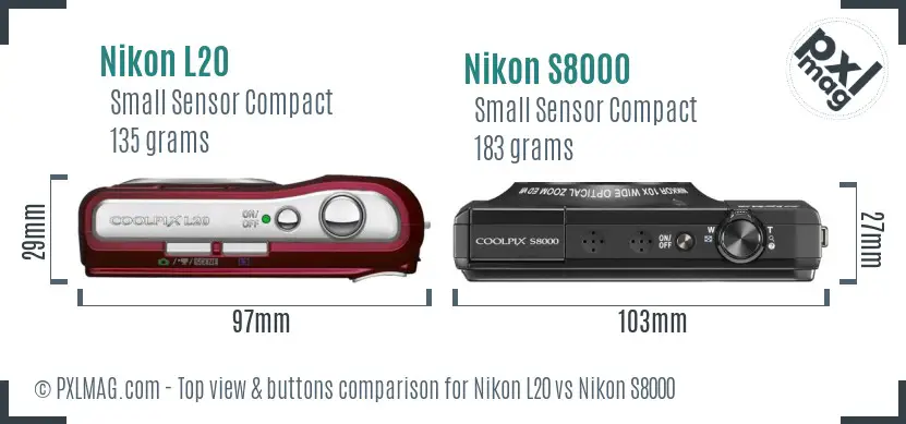 Nikon L20 vs Nikon S8000 top view buttons comparison