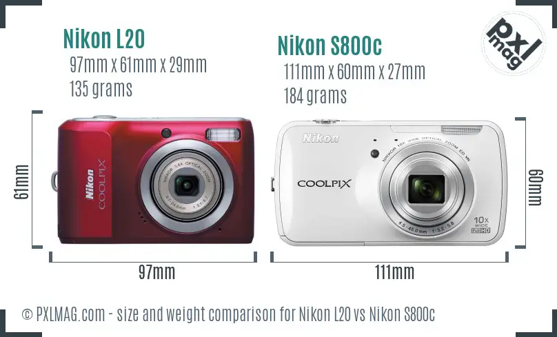 Nikon L20 vs Nikon S800c size comparison