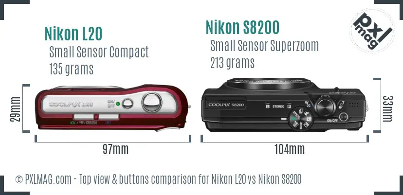 Nikon L20 vs Nikon S8200 top view buttons comparison