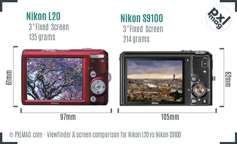 Nikon L20 vs Nikon S9100 Screen and Viewfinder comparison