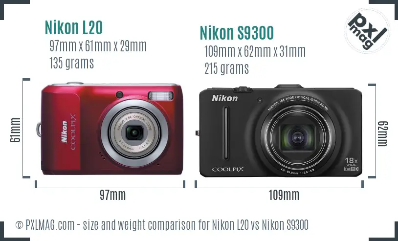 Nikon L20 vs Nikon S9300 size comparison