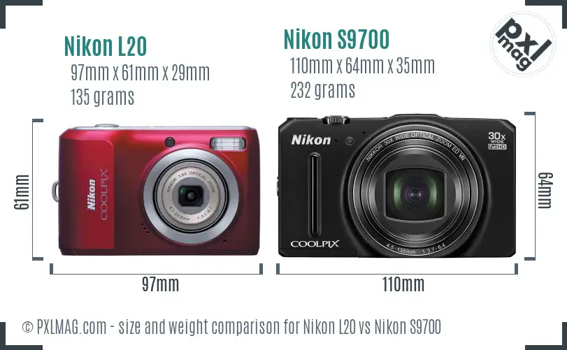 Nikon L20 vs Nikon S9700 size comparison Nikon L20 vs Nikon S9700 size comparison
