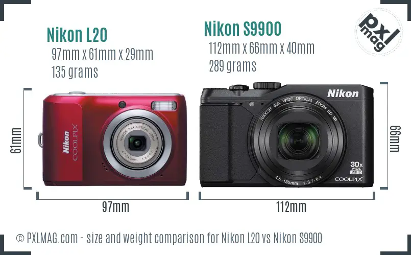 Nikon L20 vs Nikon S9900 size comparison Nikon L20 vs Nikon S9900 size comparison