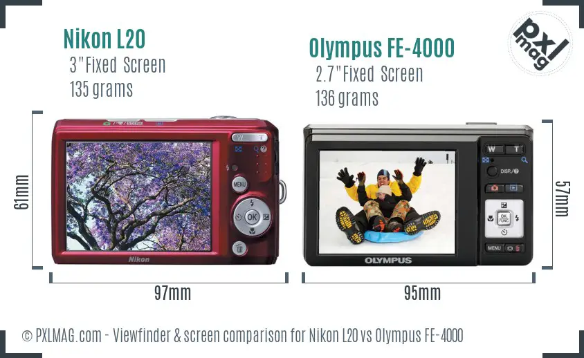 Nikon L20 vs Olympus FE-4000 Screen and Viewfinder comparison