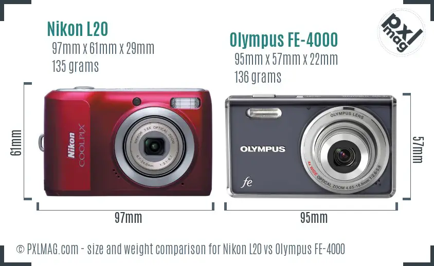 Nikon L20 vs Olympus FE-4000 size comparison