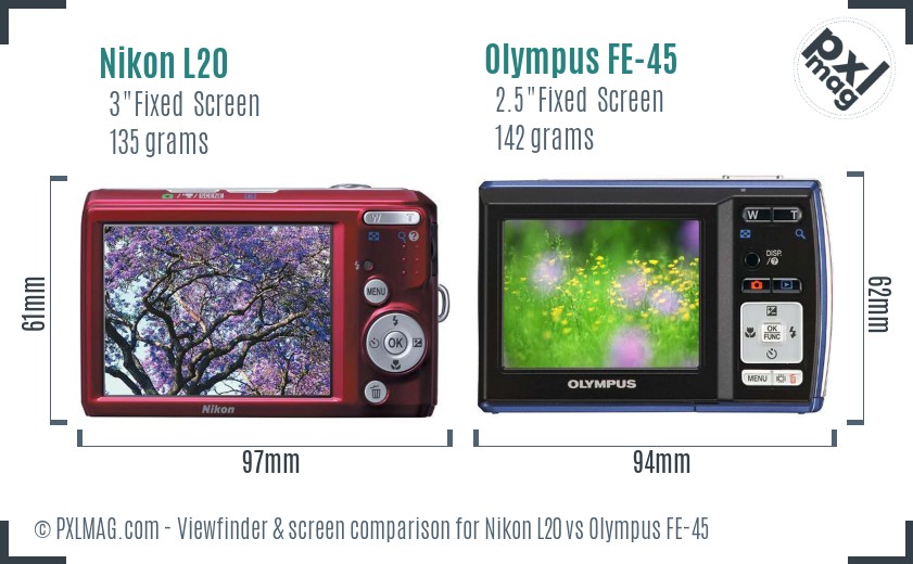 Nikon L20 vs Olympus FE-45 Screen and Viewfinder comparison