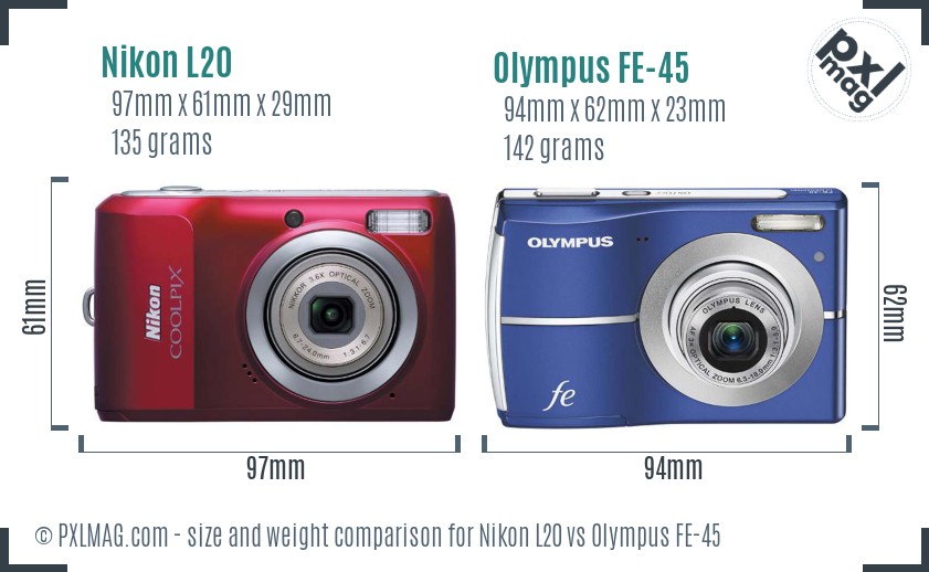 Nikon L20 vs Olympus FE-45 size comparison